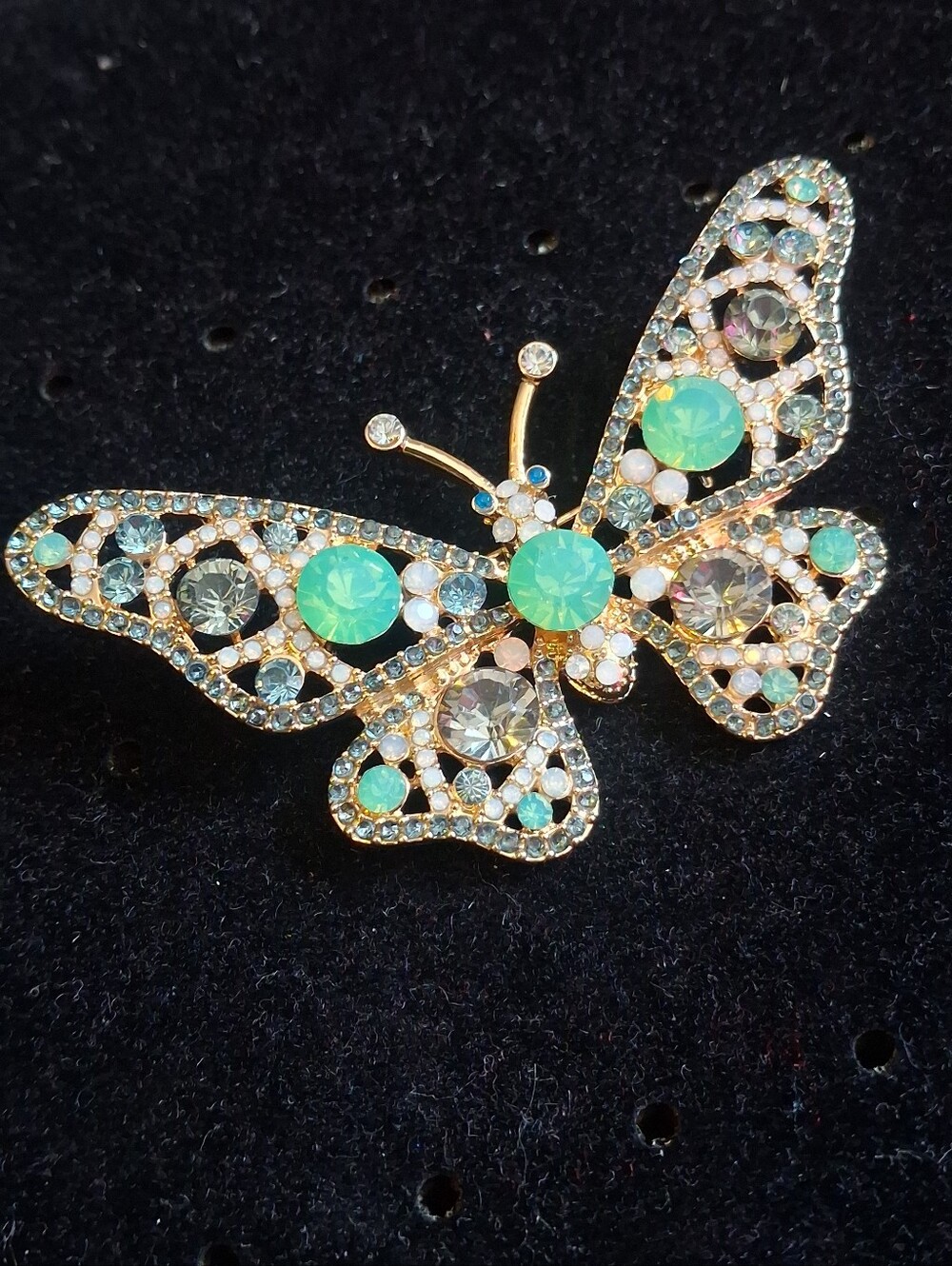 Anne Klein Gold-Tone Butterfly Brooch with Aqua Green Crystals